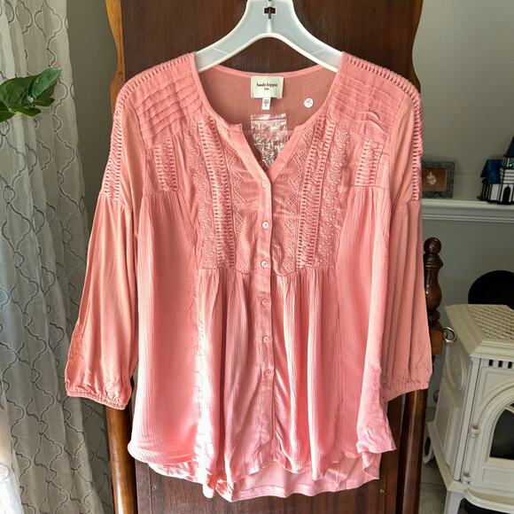 New Haute Hippie Shirt Top Small Pink Button Lightweight Pleating peasant boho - Picture 1 of 9